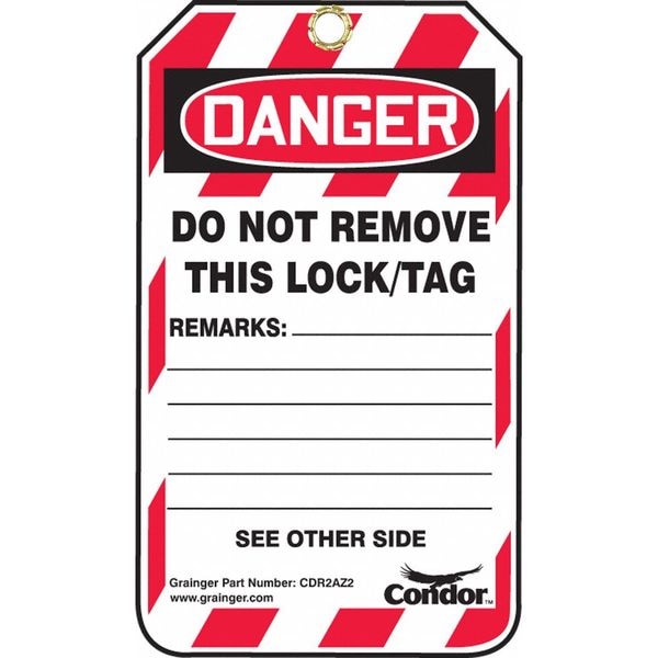 Lockout Safety Tag, Danger Do Not Operate, Plastic, 3.25 in W x 5.75 in H, Pack 25