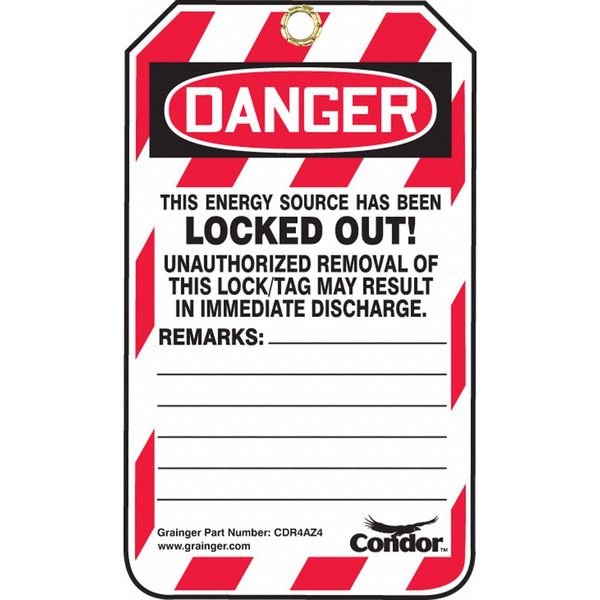 Lockout Tag, 3-1/4 in.Wx5-3/4 in. H, PK100