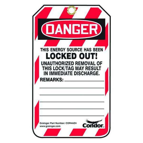 Lockout Tag, Locked Out / Do Not Operate / Only Removed By, Plastic, 3.25 in W x 5.75 in H, Pack 10