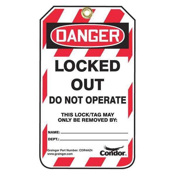 Lockout Tag, Locked Out / Do Not Operate / Only Removed By, Plastic, 3.25 in W x 5.75 in H, Pack 10