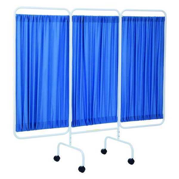 Three Panel Mobile Privacy Screen with Antimicrobial Blue Fabric Panels