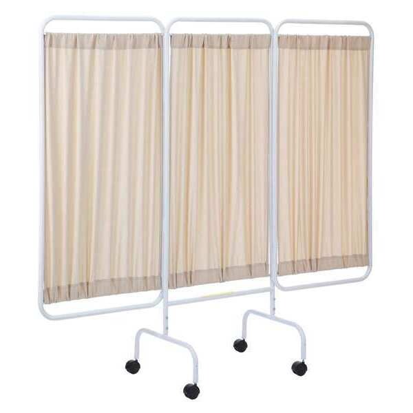 Three Panel Mobile Privacy Screen with Antimicrobial Beige Fabric Panels