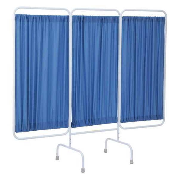Three Panel Stationary Privacy Screen with Antimicrobial Blue Fabric Panels