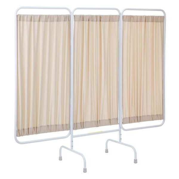 Three Panel Stationary Privacy Screen with Antimicrobial Beige Fabric Panels