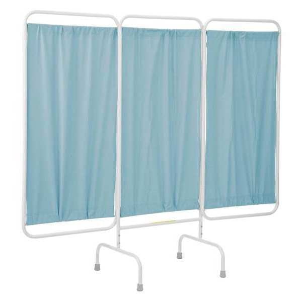 Three Panel Stationary Privacy Screen with Antimicrobial Gray-Green Vinyl Panels