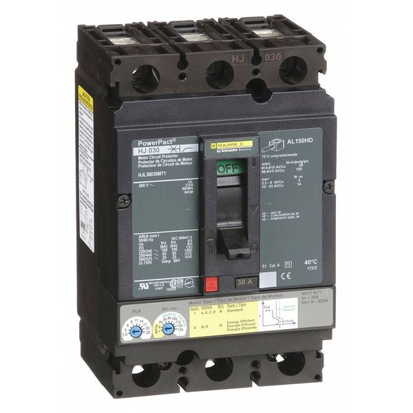 Motor Circuit Protector, 30, 600VAC, 3 Pole, Unit Mount Lug Mounting Style