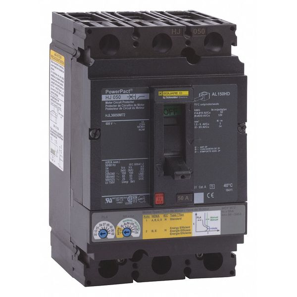 Motor Circuit Protector, 50, 600VAC, 3 Pole, Unit Mount Lug Mounting Style