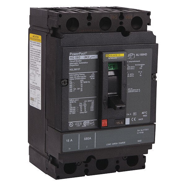 Molded Case Circuit Breaker, 15, 600VAC, 3 Pole, Unit Mount Lug Mounting Style