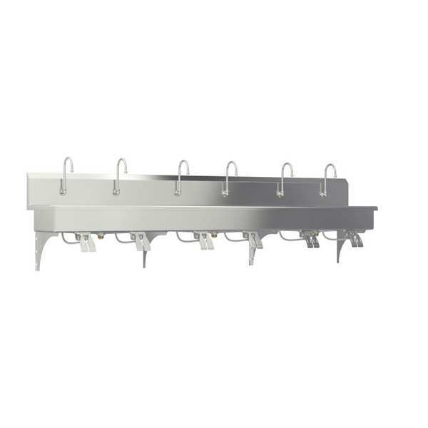 Wall Mount, 6 Hole, Double Knee Pedal, Silver, Wash Station
