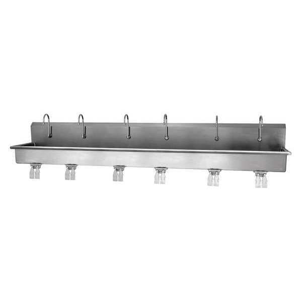 Wall Mount, 6 Hole, Double Knee Pedal, Stainless, Wash Station