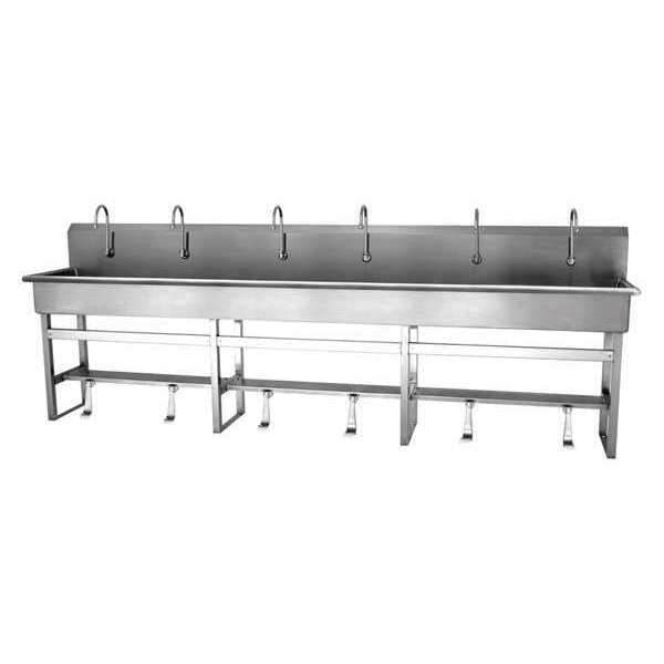 Floor Mount, 6 Hole, Single Foot Pedal, Stainless, Wash Station