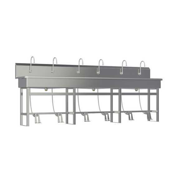 Floor Mount, 6 Hole, Double Foot Pedal, Stainless, Wash Station