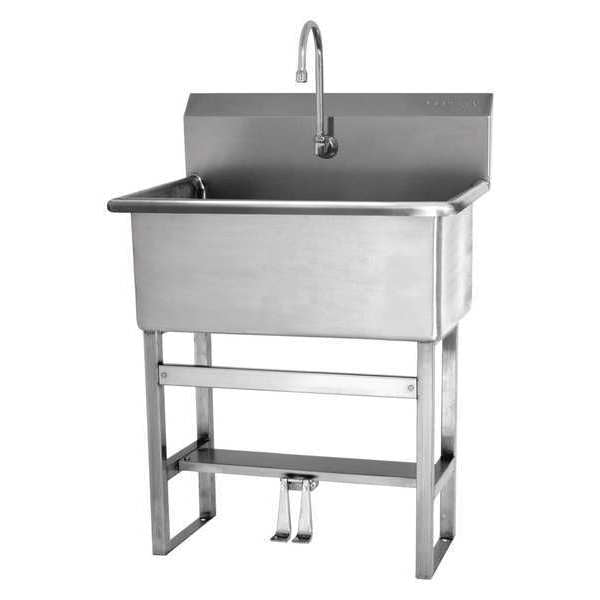 Floor Mount, 1 Hole, Double Foot Pedal, Stainless, Scrub Sink