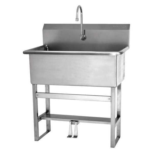 Floor Mount, 1 Hole, Double Foot Pedal, Stainless, Scrub Sink
