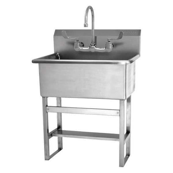 Floor Mount, 2 Hole, Wrist Blade Handles, Stainless, Scrub Sink