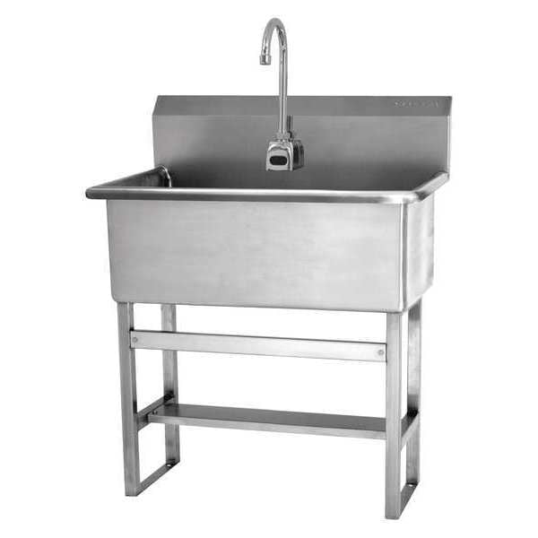 Floor Mount, 1 Hole, Battery Sensor, Stainless, Scrub Sink