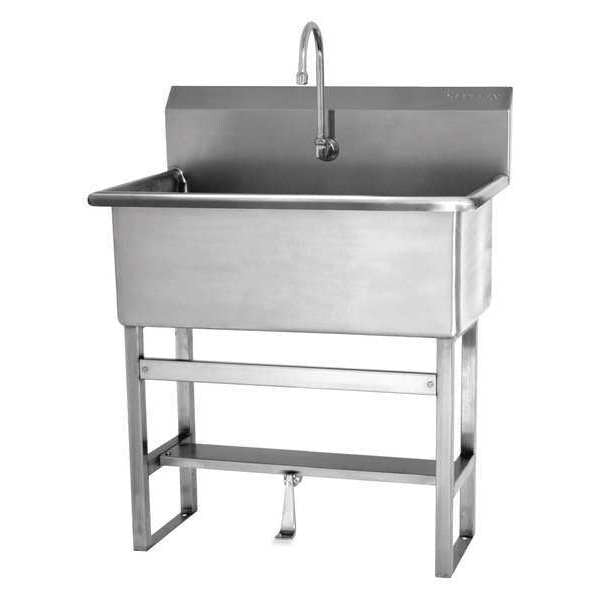Floor Mount, 2 Hole, Single Foot Pedal, Stainless, Scrub Sink