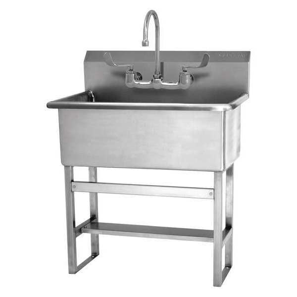Floor Mount, 2 Hole, Wrist Blade Handles, Stainless, Scrub Sink