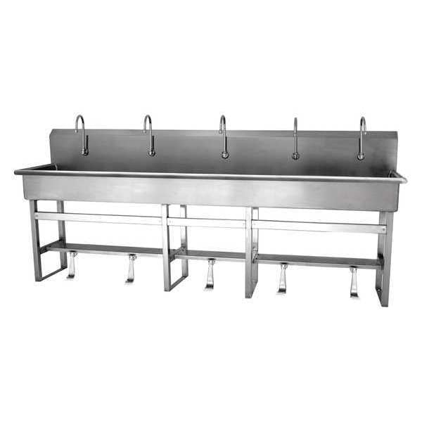 Floor Mount, 5 Hole, Single Foot Pedal, Stainless, Wash Station