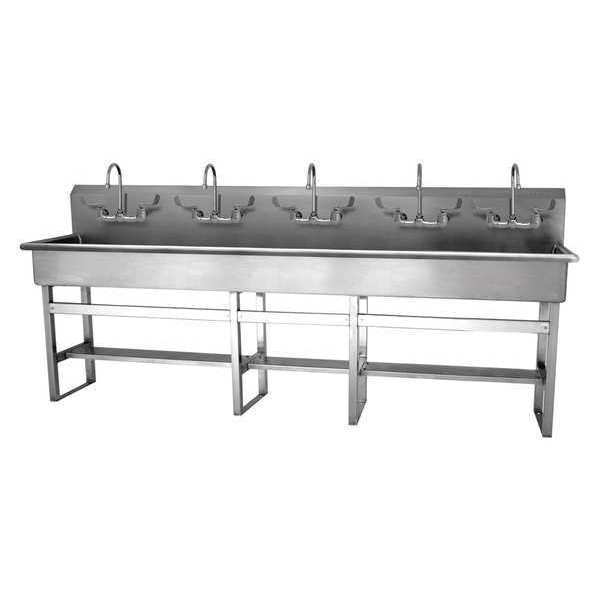 Floor Mount, 10 Hole, Wrist Blade Handles, Stainless, Wash Station