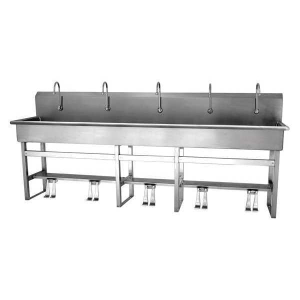 Floor Mount, 5 Hole, Double Foot Pedal, Stainless, Wash Station
