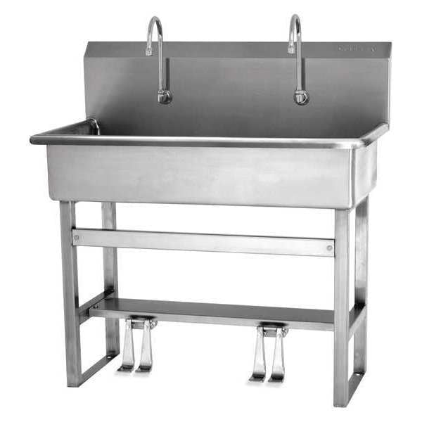Floor Mount, 2 Hole, Double Foot Pedal, Stainless, Wash Station