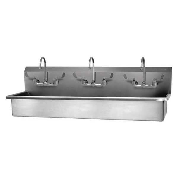 Wall Mount, 6 Hole, Wrist Blade Handles, Stainless, Wash Station