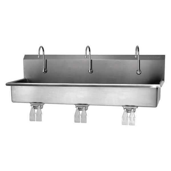 Wall Mount, 3 Hole, Double Knee Pedal, Stainless, Wash Station