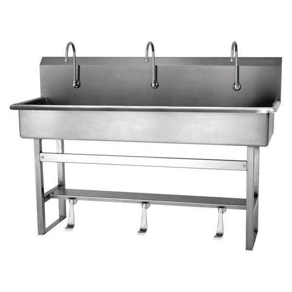 Floor Mount, 3 Hole, Single Foot Pedal, Stainless, Wash Station