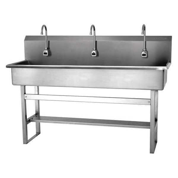 Floor Mount, 3 Hole, AC Sensor, Stainless, Wash Station