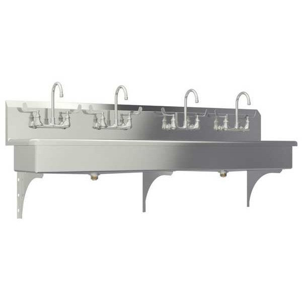 Wall Mount, 8 Hole, Wrist Blade Handles, Silver, Wash Station