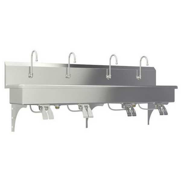 Wall Mount, 4 Hole, Double Knee Pedal, Silver, Wash Station