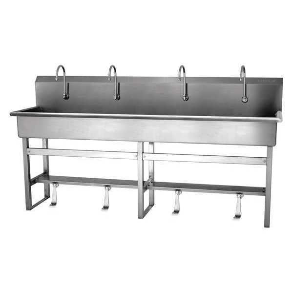 Floor Mount, 4 Hole, Single Foot Pedal, Stainless, Wash Station