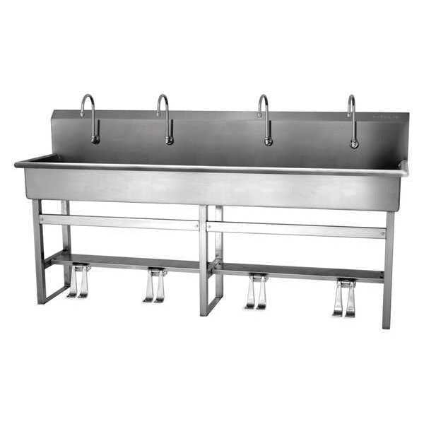 Floor Mount, 4 Hole, Double Foot Pedal, Stainless, Wash Station