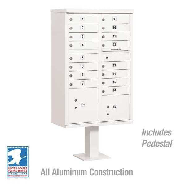 Cluster Box Unit, White, Powder Coated, 18 Doors, Pedestal, 3 Type