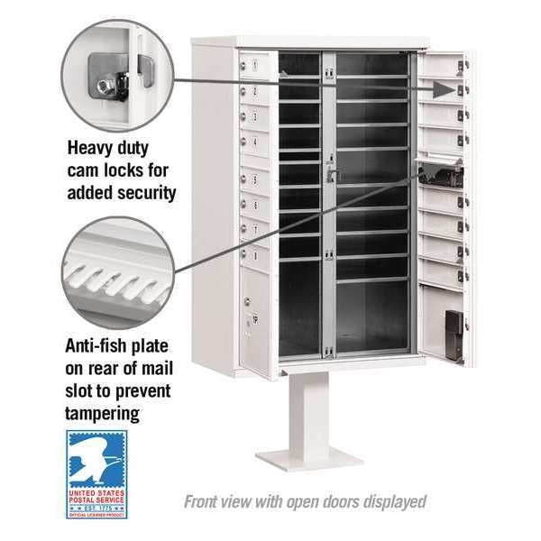 Cluster Box Unit, White, Powder Coated, 18 Doors, Pedestal, 3 Type
