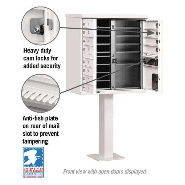 Cluster Box Unit, White, Powder Coated, 13 Doors, Pedestal, 2 Type