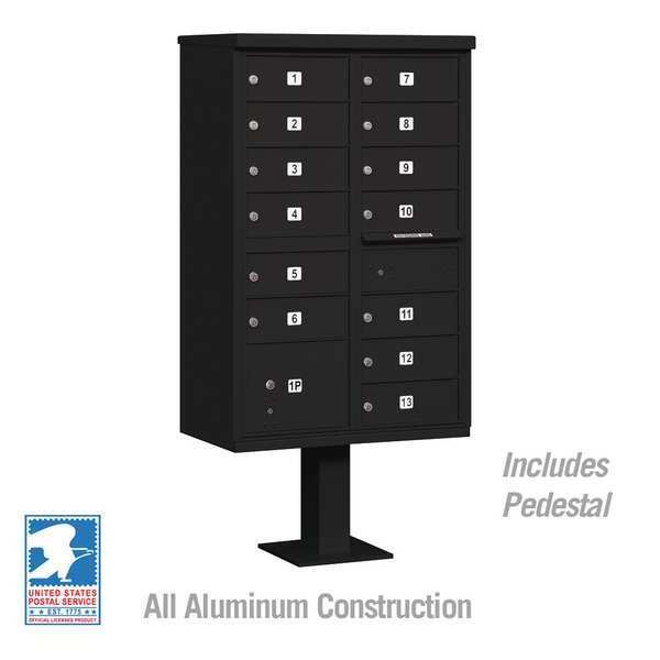 Cluster Box Unit, Black, Powder Coated, 14 Doors, Pedestal, 4 Type