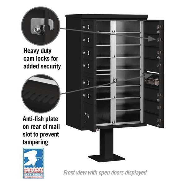 Cluster Box Unit, Black, Powder Coated, 14 Doors, Pedestal, 4 Type
