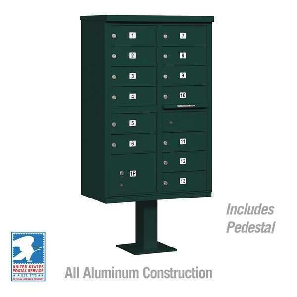 Cluster Box Unit, Green, Powder Coated, 14 Doors, Pedestal, 4 Type