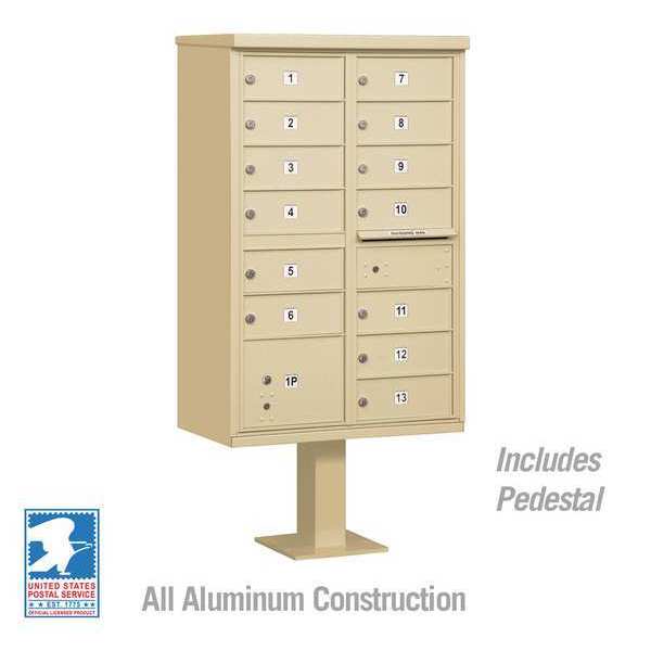 Cluster Box Unit, Sandstone, Powder Coated, 14 Doors, Pedestal, 4 Type