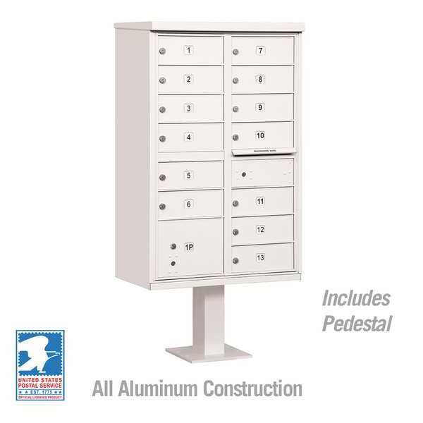 Cluster Box Unit, White, Powder Coated, 14 Doors, Pedestal, 4 Type