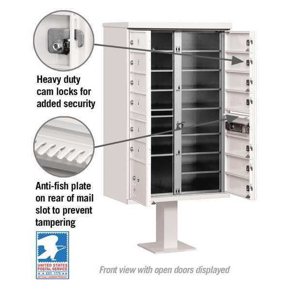 Cluster Box Unit, White, Powder Coated, 14 Doors, Pedestal, 4 Type