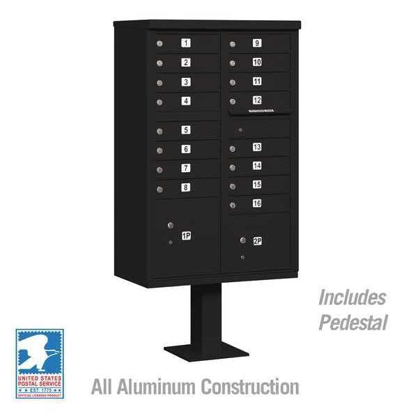 Cluster Box Unit, Black, Powder Coated, 18 Doors, Pedestal, 3 Type