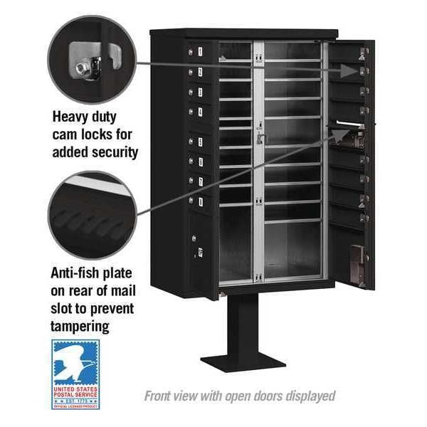 Cluster Box Unit, Black, Powder Coated, 18 Doors, Pedestal, 3 Type
