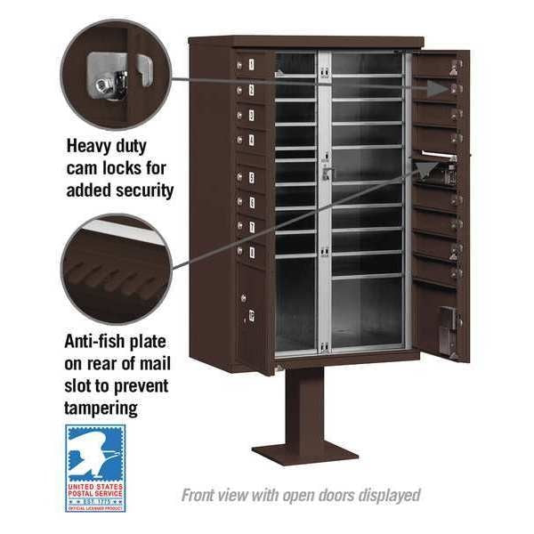 Cluster Box Unit, Bronze, Powder Coated, 18 Doors, Pedestal, 3 Type