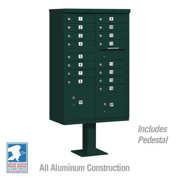 Cluster Box Unit, Green, Powder Coated, 18 Doors, Pedestal, 3 Type