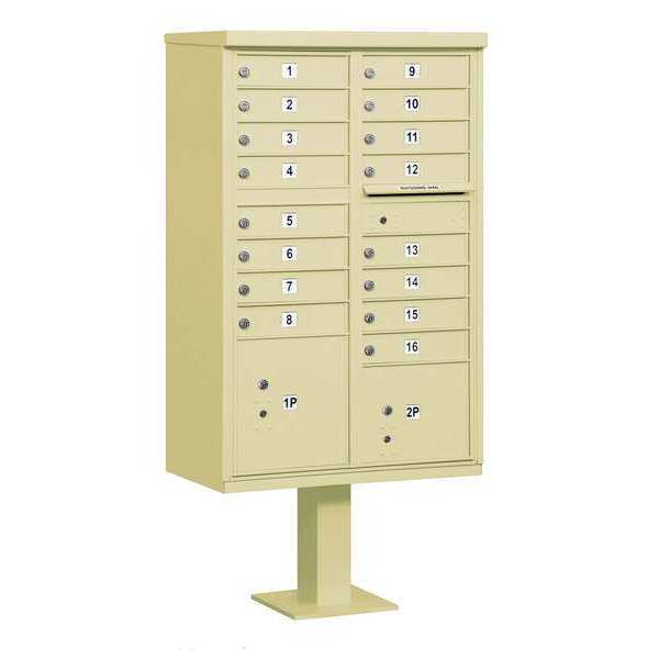 Cluster Box Unit, Sandstone, Powder Coated, 18 Doors, Pedestal, 3 Type