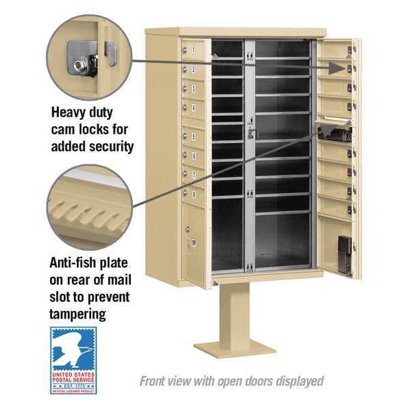 Cluster Box Unit, Sandstone, Powder Coated, 18 Doors, Pedestal, 3 Type