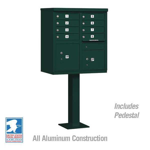 Cluster Box Unit, Green, Powder Coated, 10 Doors, Pedestal, 1 Type